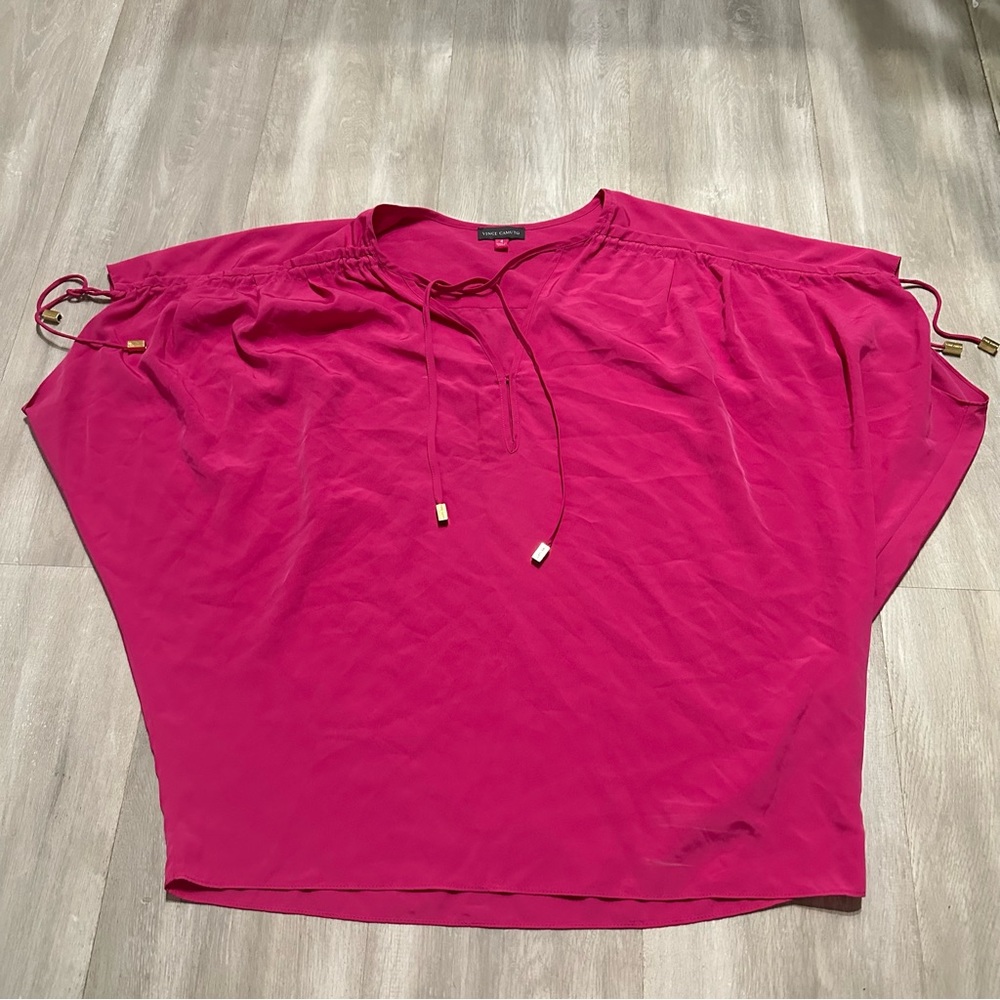 Vince Camuto Hot Pink Ruched Drawstring Sleeve Blouse Sz 4 - Picture 3 of 9